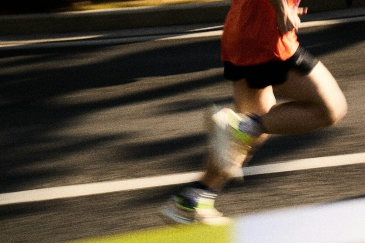 Runner in motion on a street